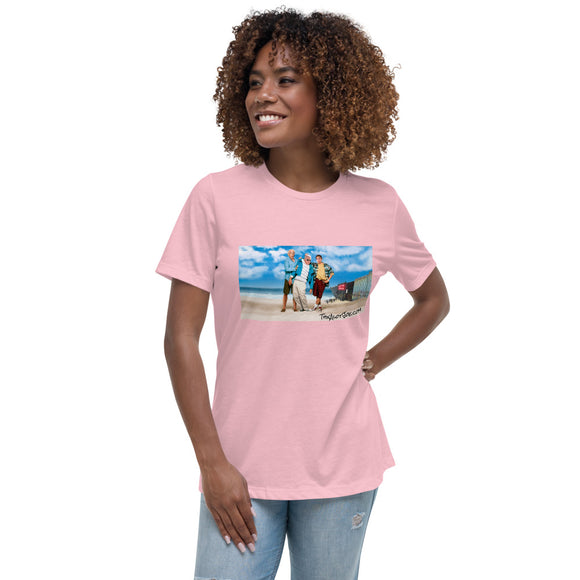 Women's At The Beach Relaxed T-Shirt Featuring AOC and Bernie